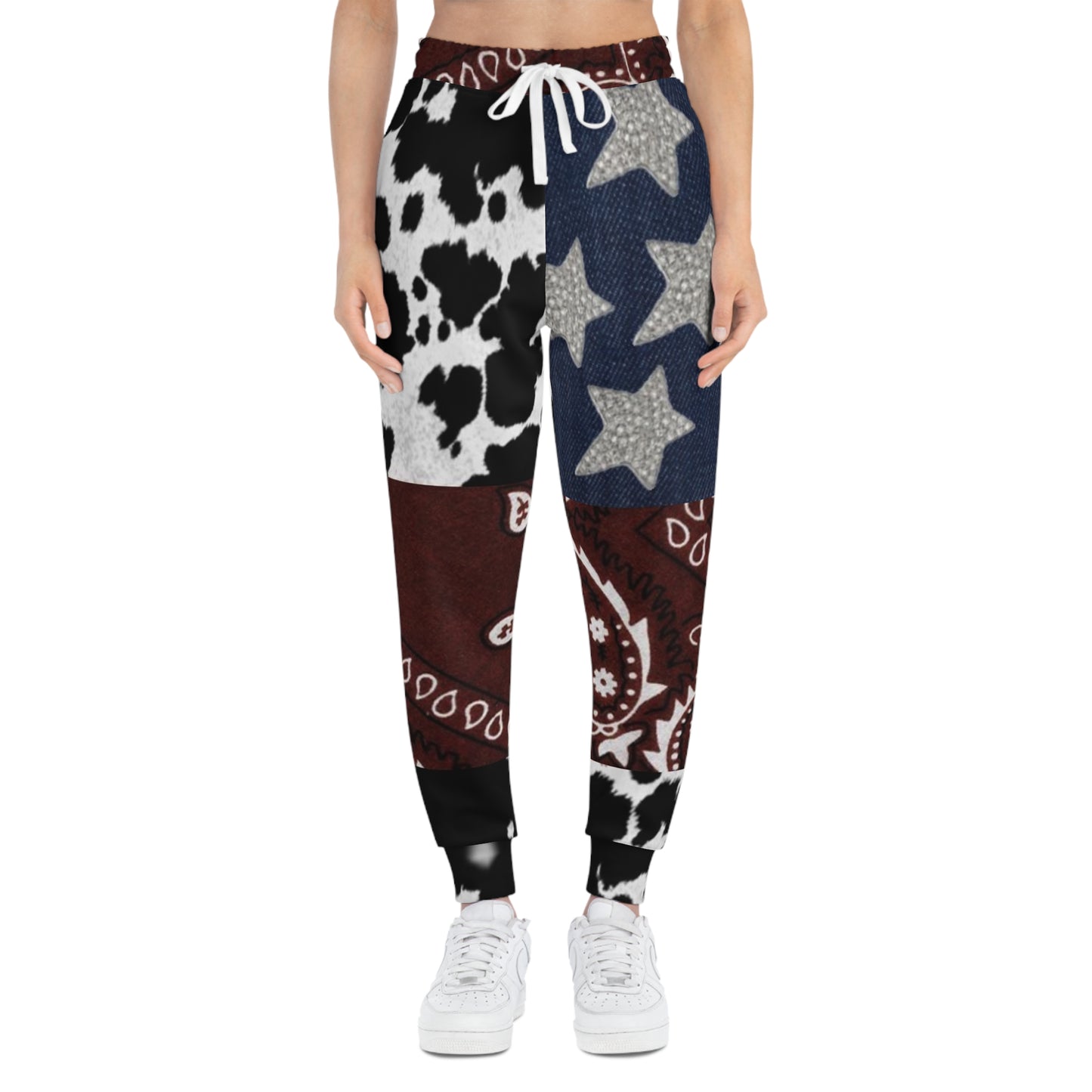 Patchwork Bandana Joggers — Cowhide, Stars & Paisley Athletic Pants