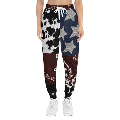 Patchwork Bandana Joggers — Cowhide, Stars & Paisley Athletic Pants