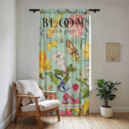 Bloom With Grace Sheer Window Curtain – Floral Butterfly Spring Décor