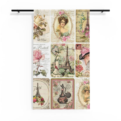 Sheer Curtain - Vintage Paris Postcard Floral Panel