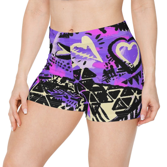 Abstract Graffiti Love Hearts Booty Shorts