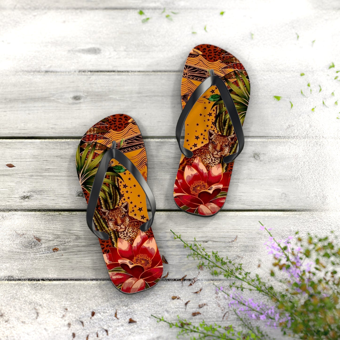 Tropical Leopard Flip Flops - Colorful Summer Footwear