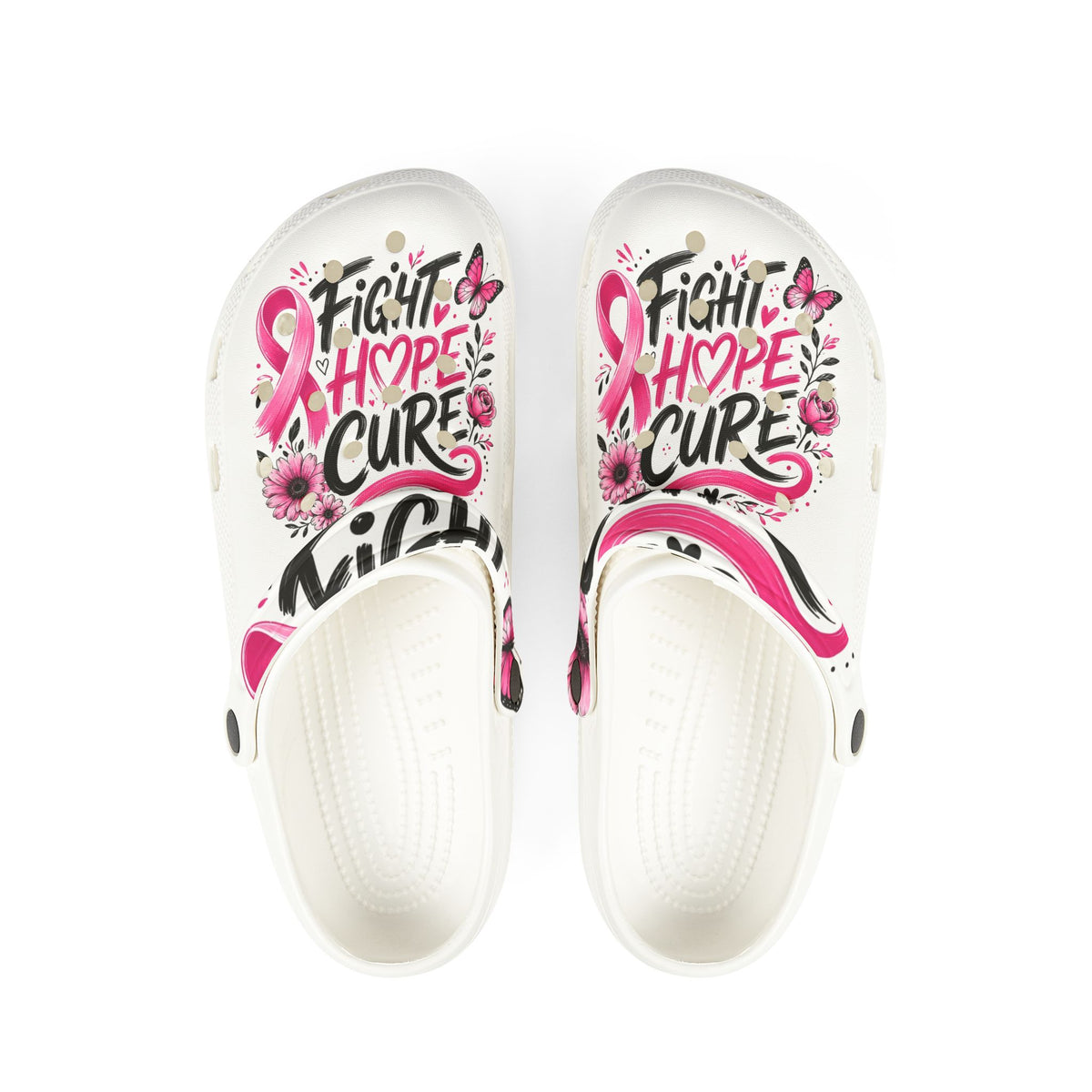 Breast Cancer Awareness EVA Clogs — "Fight Hope Cure" Pink Ribbon Slide Shoes