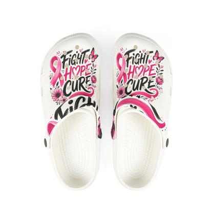 Breast Cancer Awareness EVA Clogs — "Fight Hope Cure" Pink Ribbon Slide Shoes