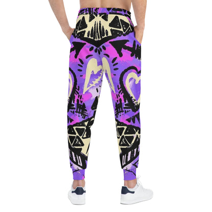 Purple Tribal Print Athletic Joggers — All-Over Print Sport Pants