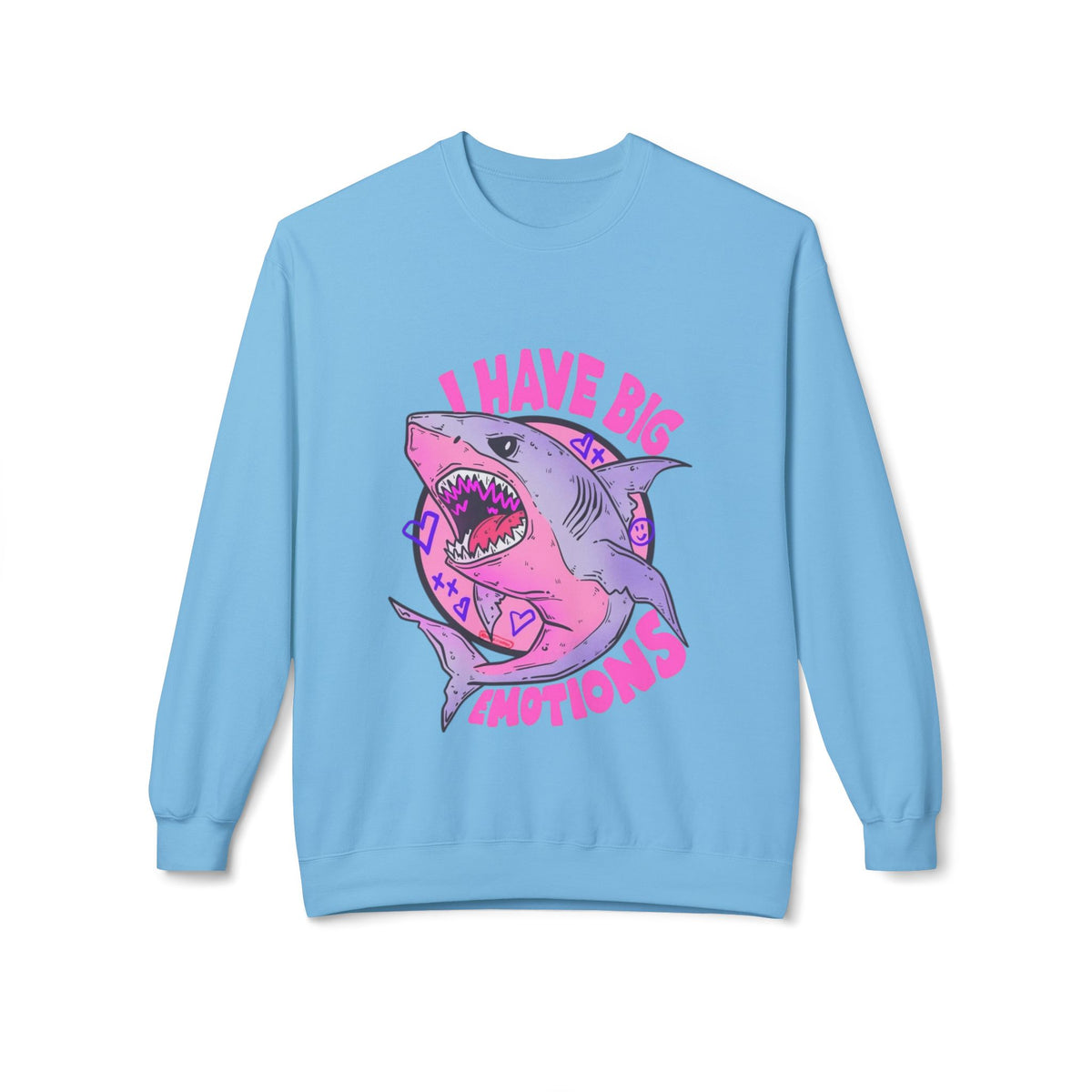 Sweatshirt — 'I Have Big Emotions' Pink Shark Graphic Crewneck