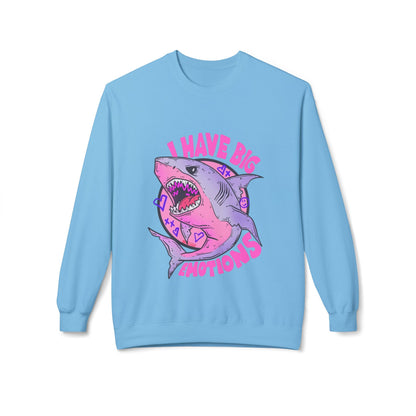 Sweatshirt — 'I Have Big Emotions' Pink Shark Graphic Crewneck