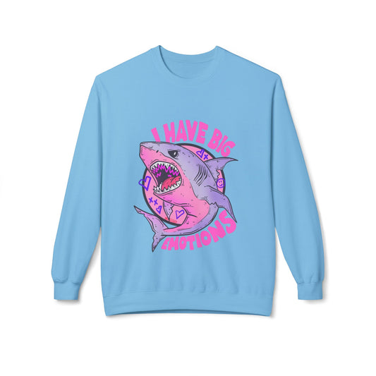 Sweatshirt — 'I Have Big Emotions' Pink Shark Graphic Crewneck