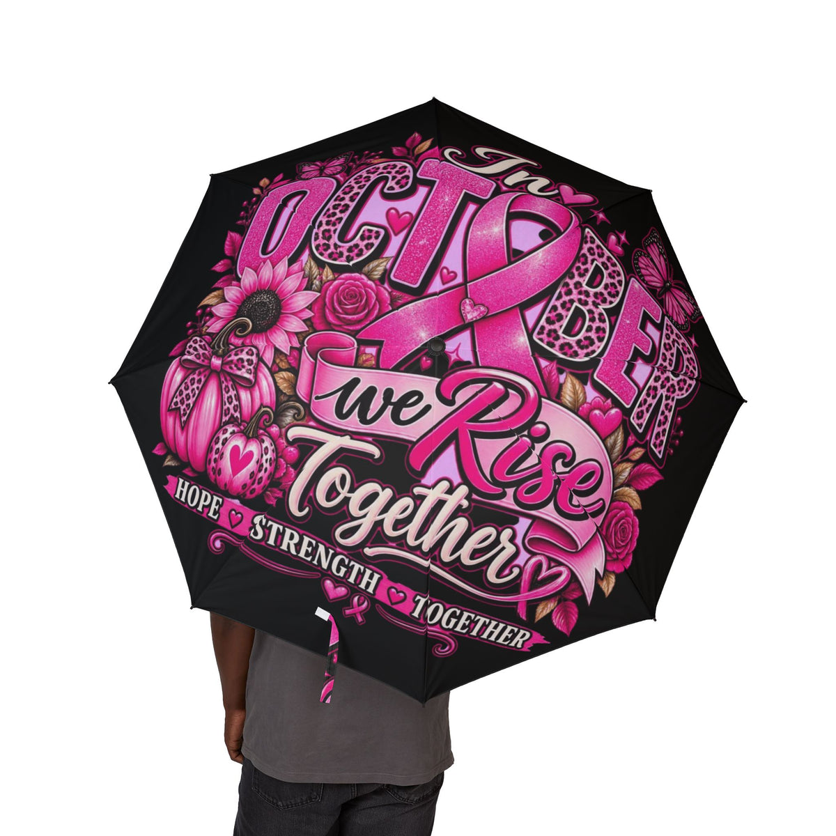 Breast Cancer Awareness Foldable Umbrella — "My Tribe" Pink Ribbon Design