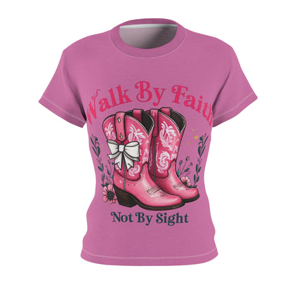 "Walk By Faith" Western Boots Design Women’s Tee