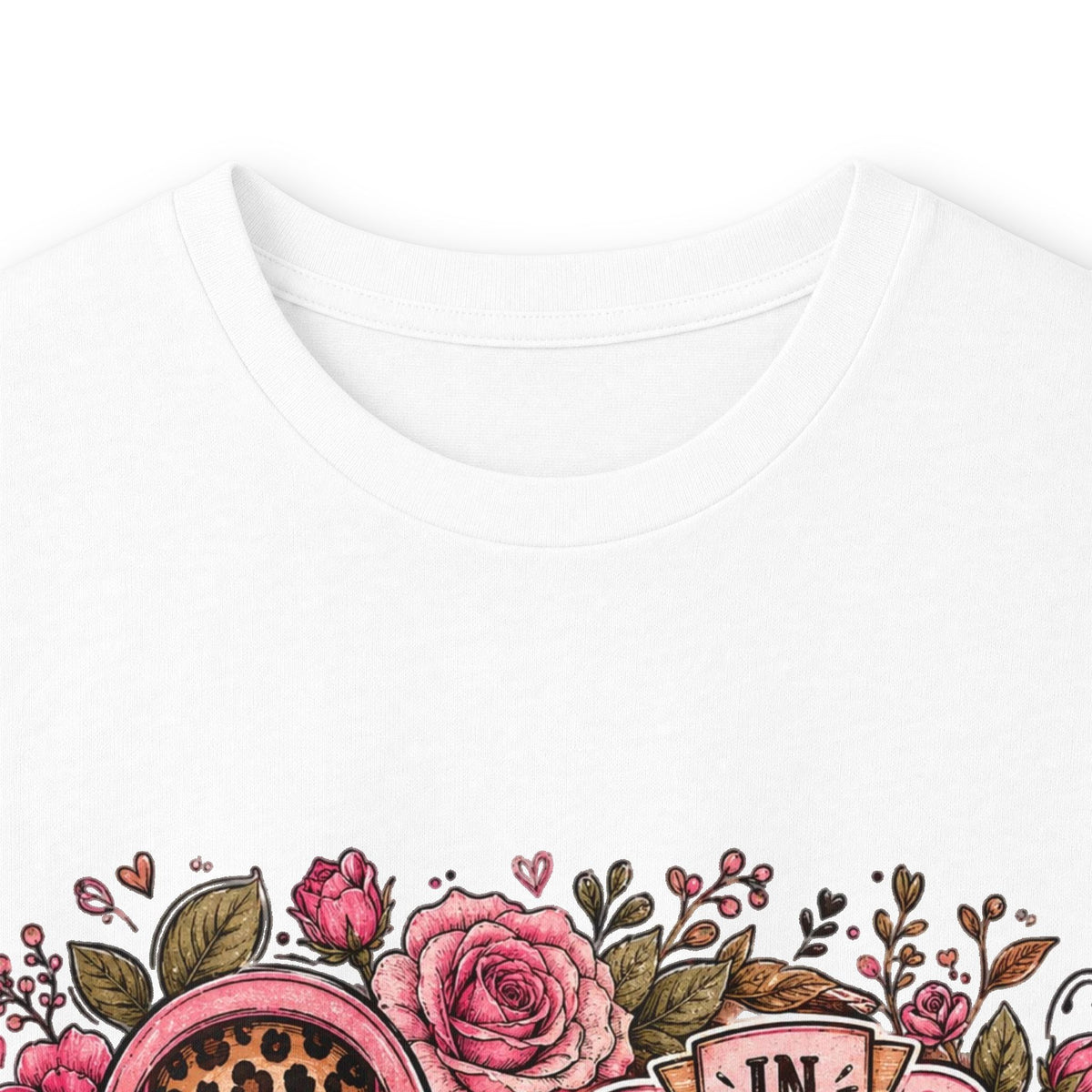 Breast Cancer Awareness Long Sleeve Tee — "In October We Wear Pink" Floral Ribbon