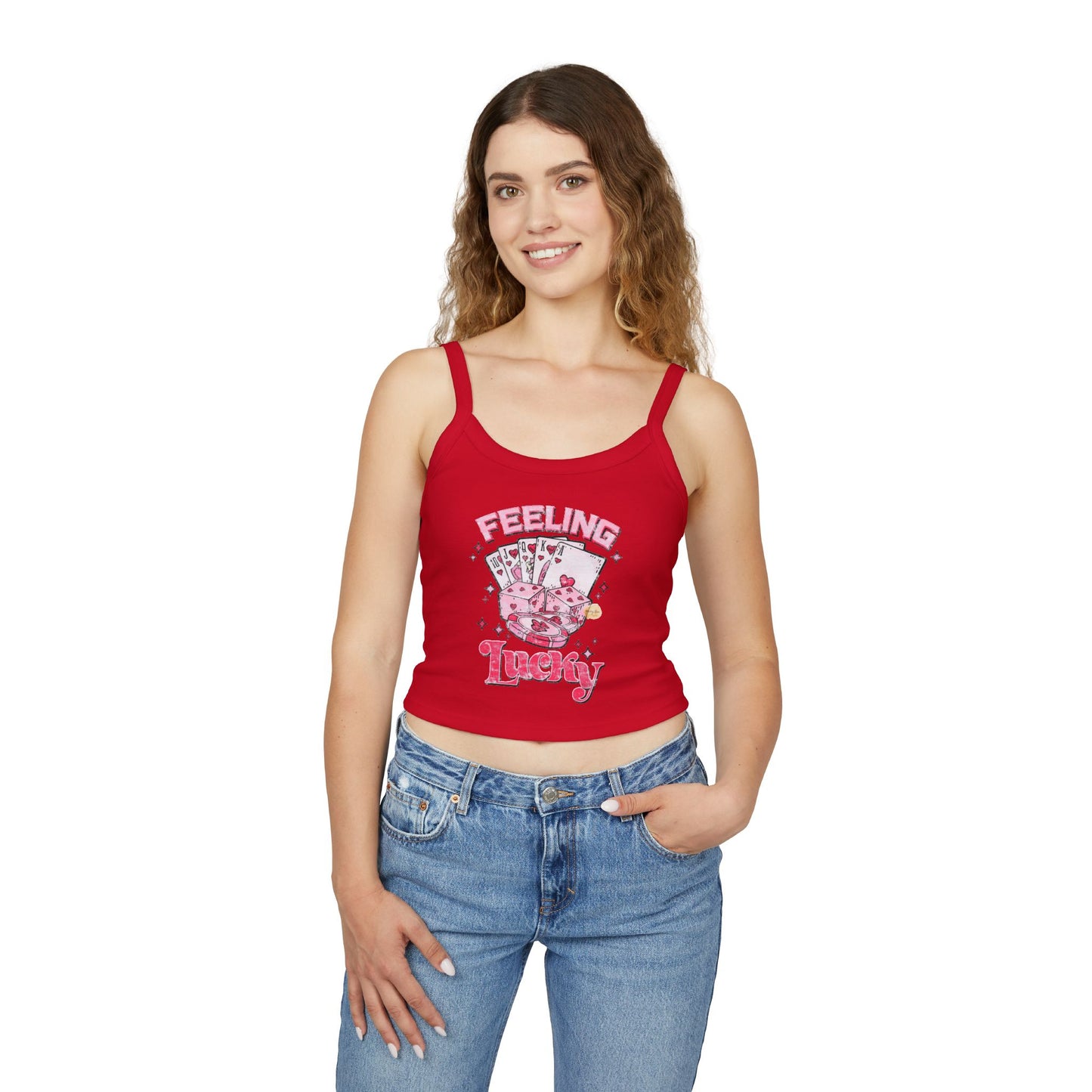 Feeling Lucky Women's Spaghetti Strap Tank Top - Playful Casino Vibes
