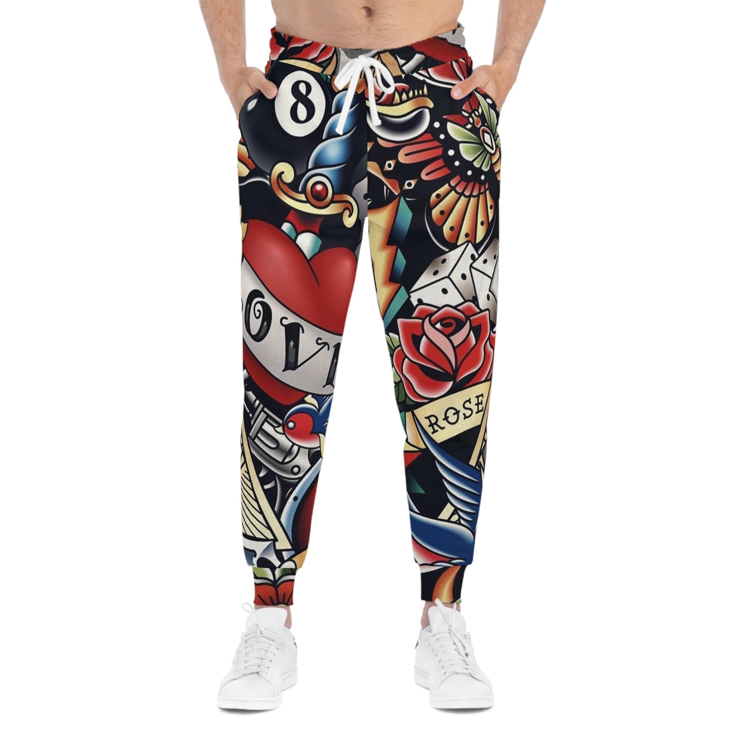Vintage Tattoo-Style Athletic Joggers, Bold Graphic Pants for Fitness, Streetwear, Casual Style, Gifts for Gym Lovers