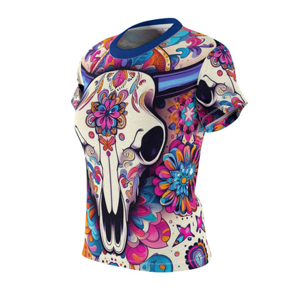 Colorful Bull Head Floral Western Style Shirt