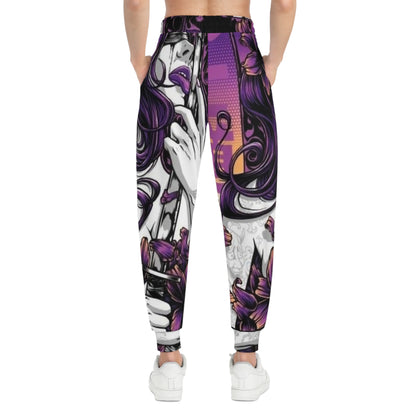 Purple Floral Gothic Art Joggers – All-Over Print Athletic Pants