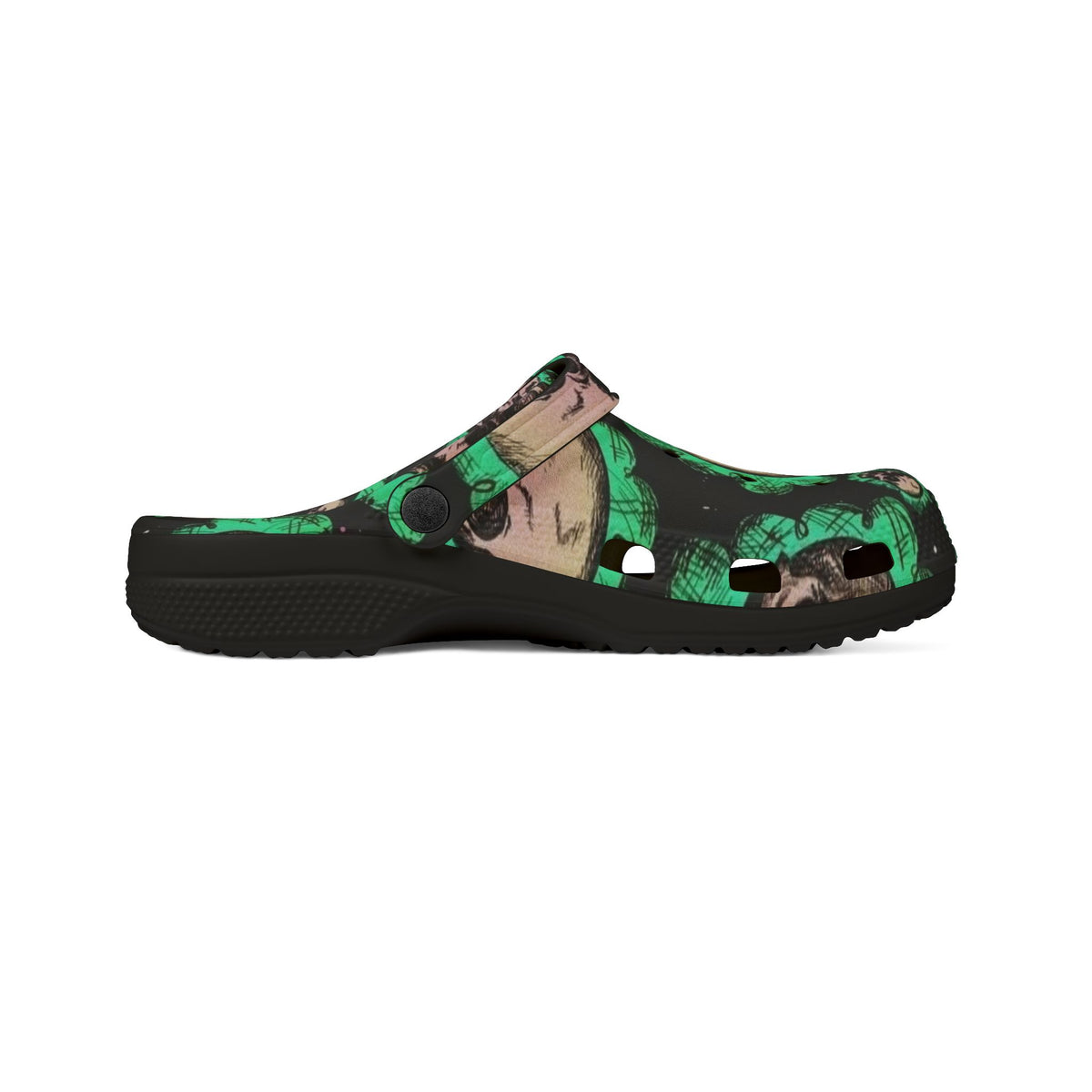 Skeleton Face Clogs — Green Camouflage EVA Foam Slip-Ons