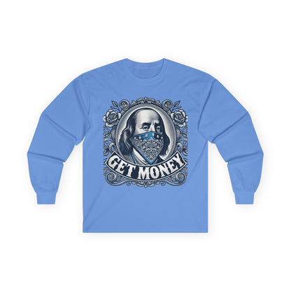 Get Money Long Sleeve Tee, Funny Graphic Shirt, Casual Wear, Gift for Hustlers, Unisex Apparel, Trendy Streetwear