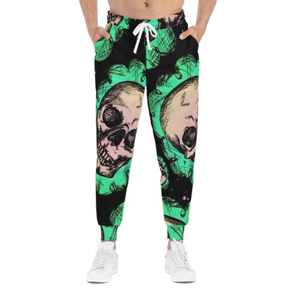 Skull Floral Athletic Joggers — Green Gothic All-Over Print