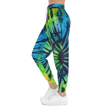 Tie-Dye Spiral Athletic Joggers — Blue & Green All-Over Print