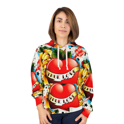 True Love Tattoo Heart Hoodie — All-Over-Print Vintage Tattoo Pullover