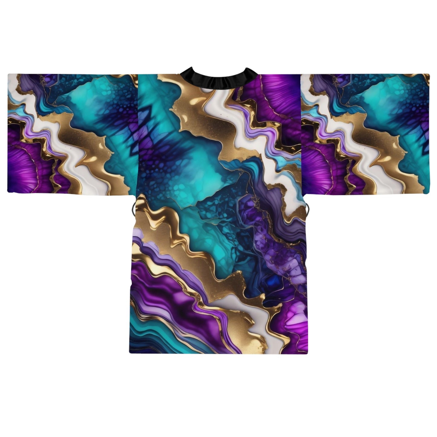 Elegant Long Sleeve Kimono Robe with Colorful Abstract Design