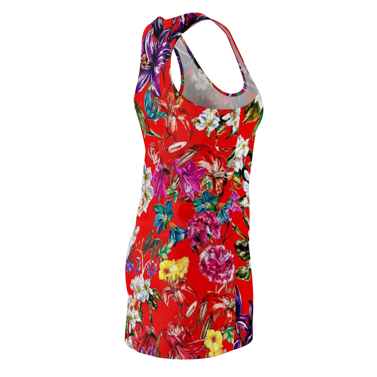 Floral Racerback Dress – Bold Red Tropical Blossom AOP