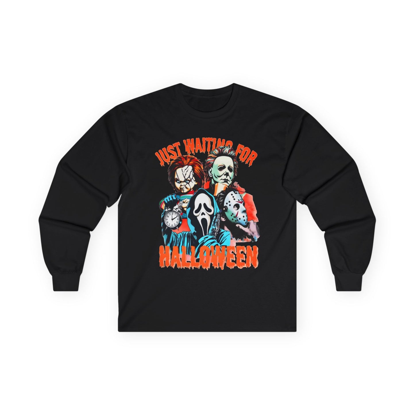 Halloween Horror Icons Long Sleeve Tee – "Just Waiting for Halloween"