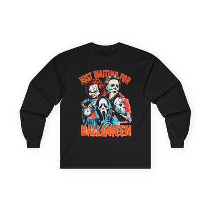 Halloween Horror Icons Long Sleeve Tee – "Just Waiting for Halloween"