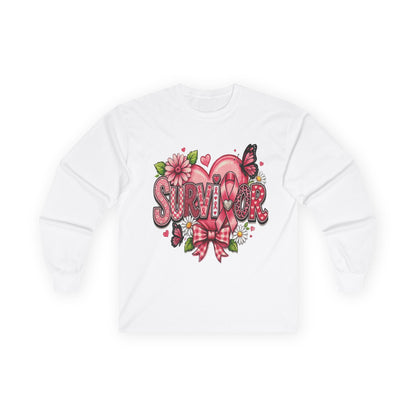 Survivor Floral Ribbon Long Sleeve Tee — Breast Cancer Awareness