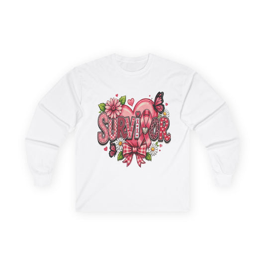 Survivor Floral Ribbon Long Sleeve Tee — Breast Cancer Awareness