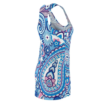 Blue Paisley Racerback Dress – Floral Boho AOP Sundress
