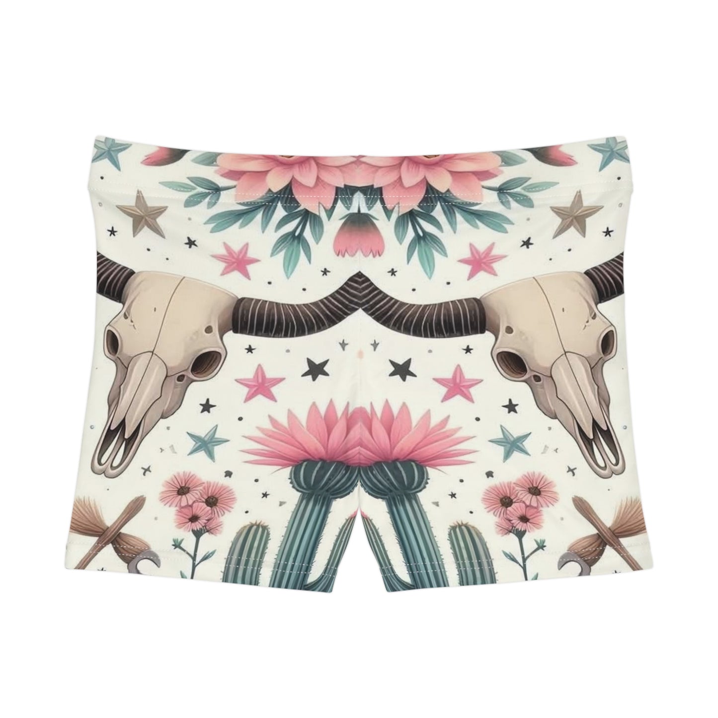 Western-Inspired Women's Shorts with Cactus & Skull Design