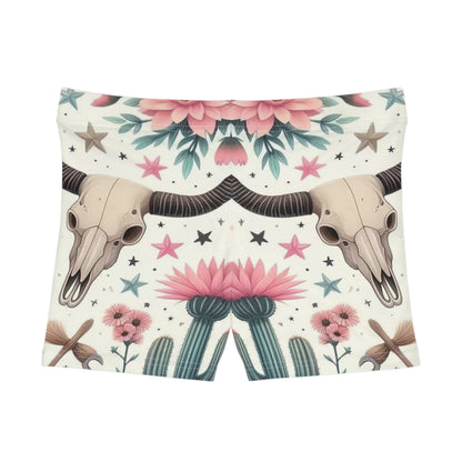 Western-Inspired Women's Shorts with Cactus & Skull Design