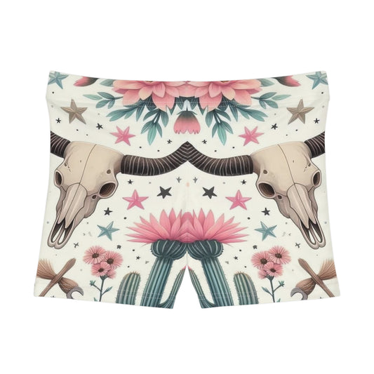 Western-Inspired Women's Shorts with Cactus & Skull Design