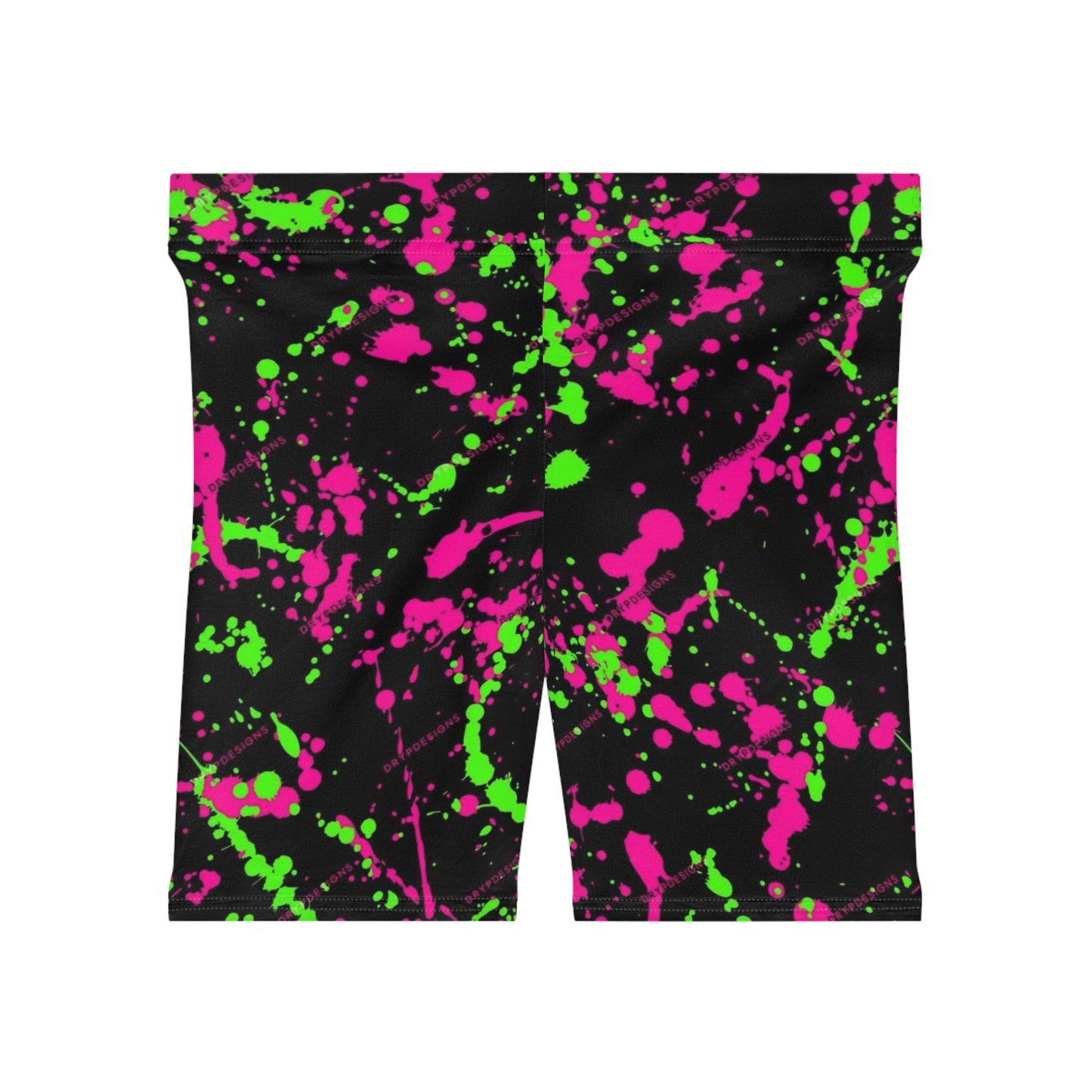 Vibrant Neon Splash Biker Shorts for Active Women - Neon Pink & Green Design