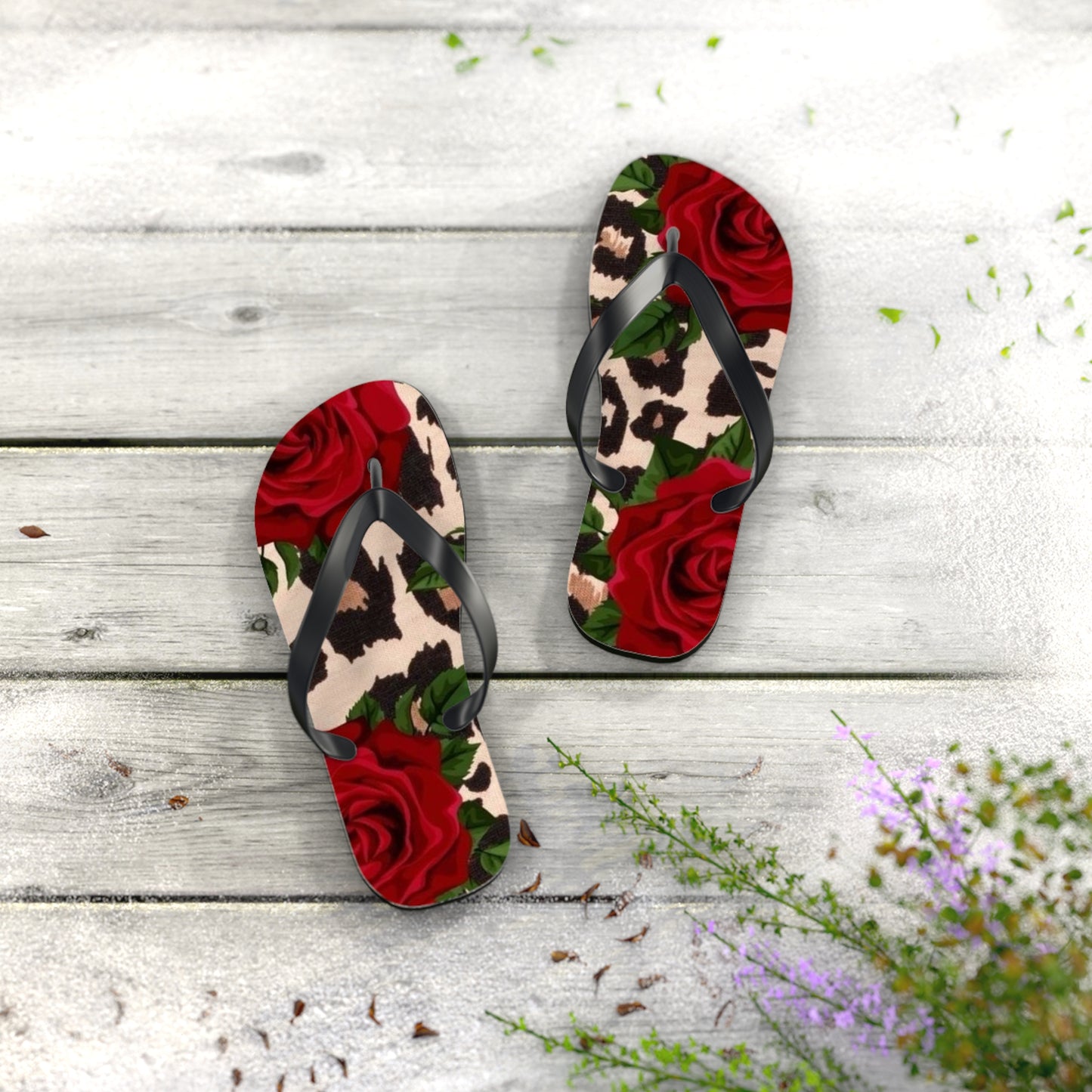 Rose Print Flip Flops - Stylish Summer Sandals for Beach & Casual Wear