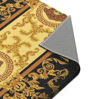 Baroque Medusa Area Rug — Ornate Gold & Black Decorative Floor Runner
