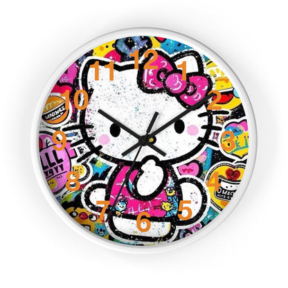 Hello Kitty Pop Art Wall Clock — Colorful Kawaii Sticker Collage Clock