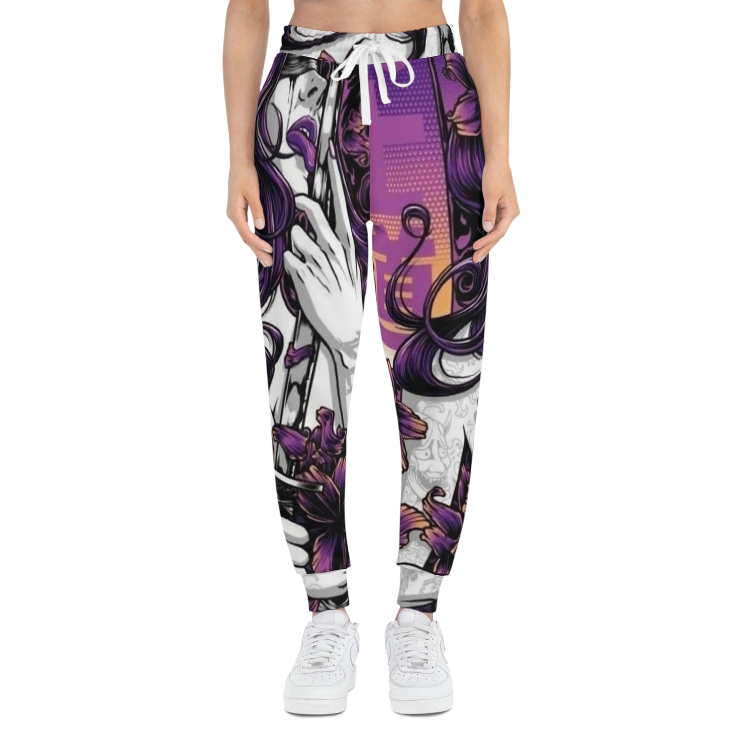 Purple Floral Gothic Art Joggers – All-Over Print Athletic Pants