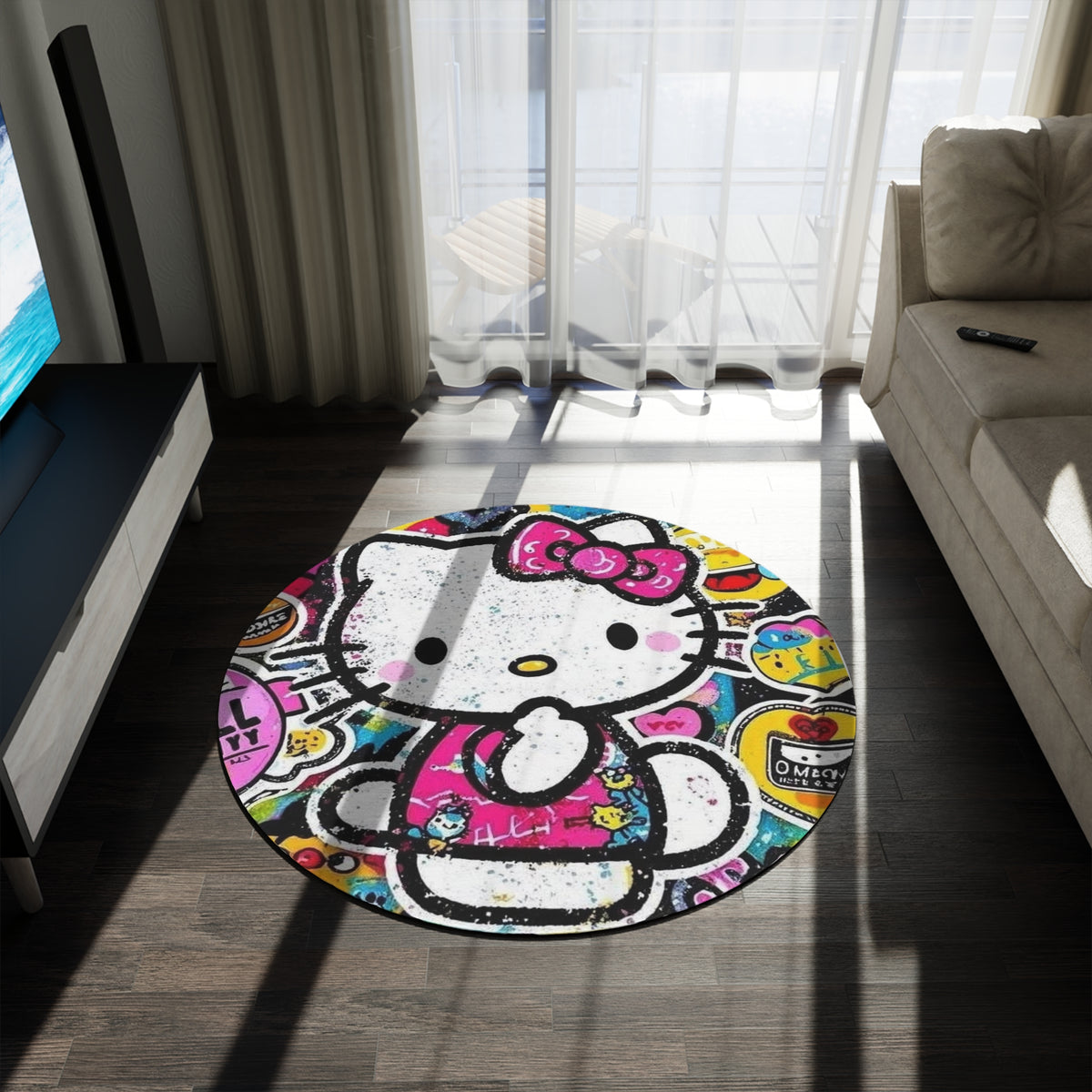 Hello Kitty Pop Art Round Rug – Cute Cartoon Floor Mat for Kids' Rooms & Playrooms