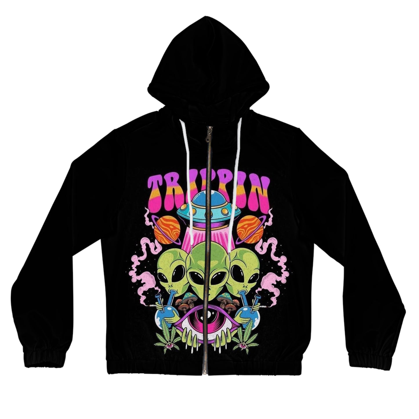 Trippin' Aliens Zip Hoodie - Psychedelic UFO Graphic Women's Jacket