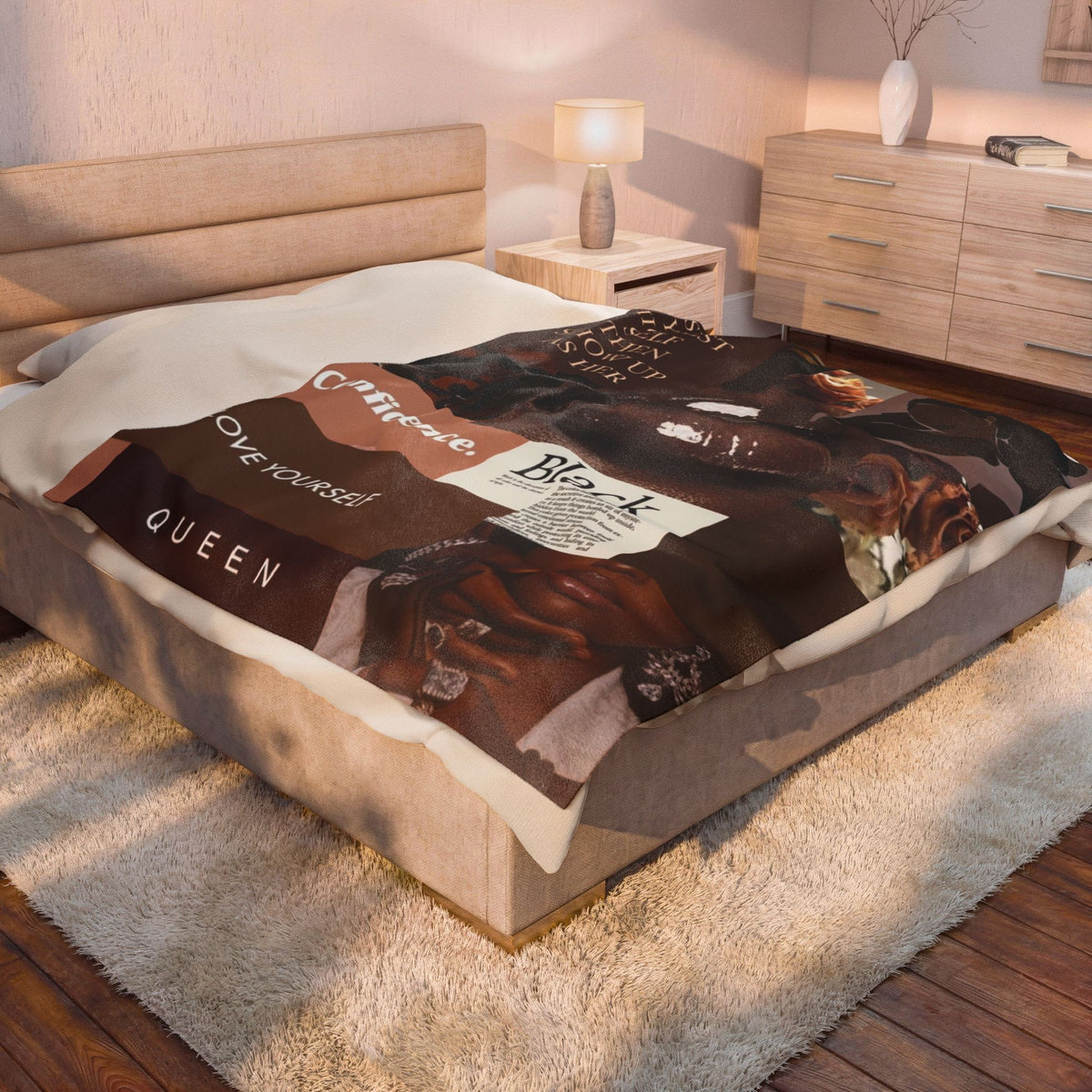 Affirmation Collage Velveteen Plush Blanket — "Visualise Your Highest Self" Self-Love Throw