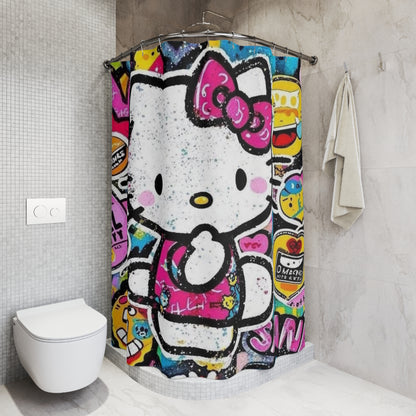 Hello Kitty Graffiti Shower Curtain — Colorful Street Art Bath Decor