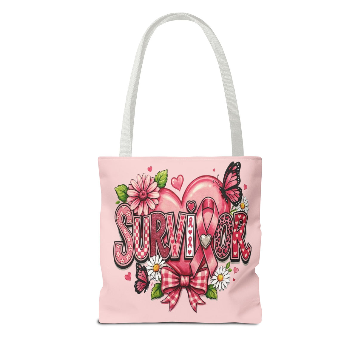 Survivor Pink Ribbon Tote Bag – Breast Cancer Awareness Floral Tote