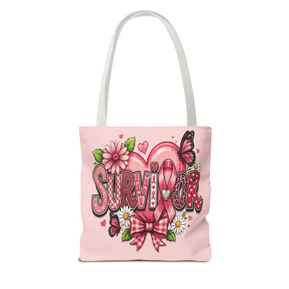 Survivor Pink Ribbon Tote Bag – Breast Cancer Awareness Floral Tote