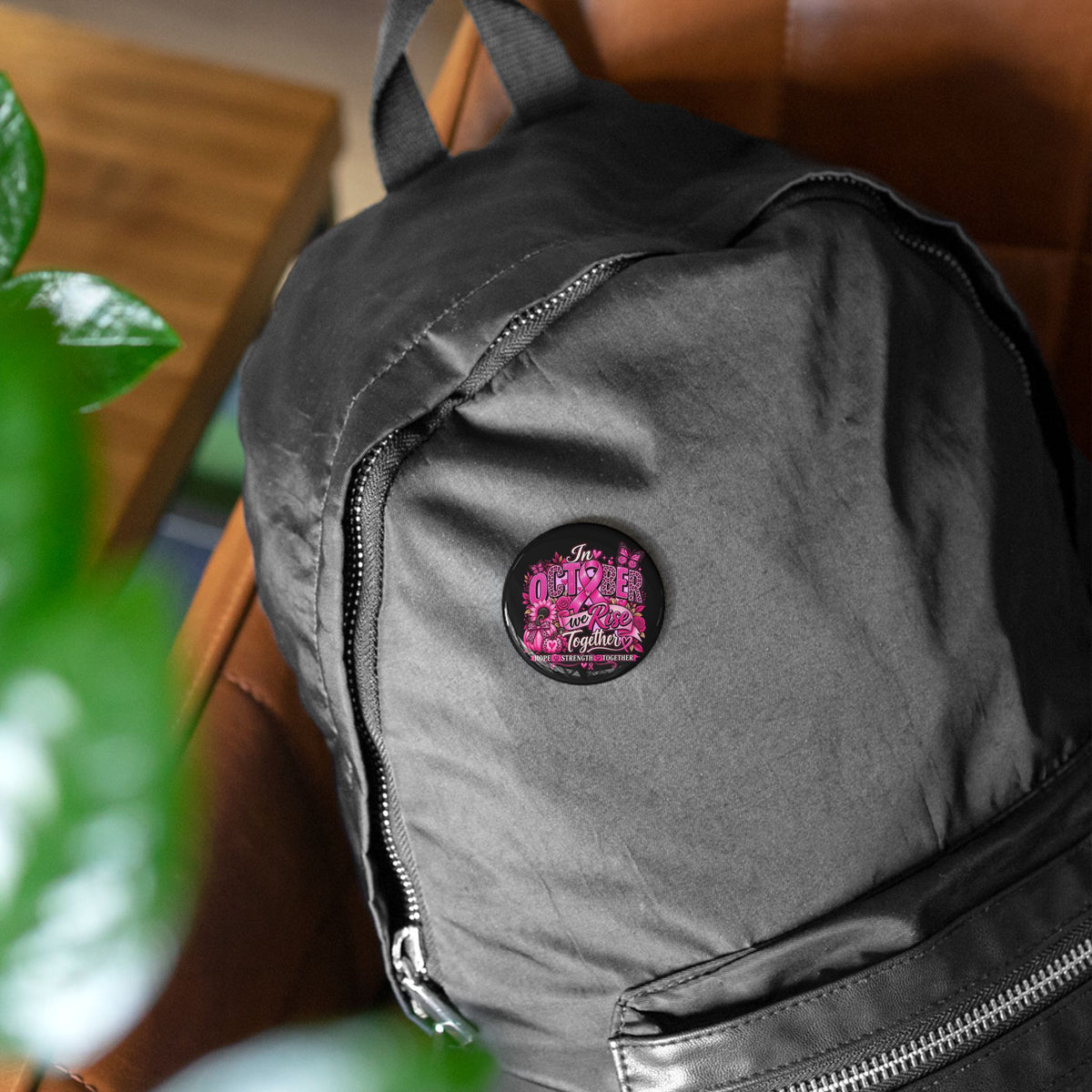 Round Pin Button — “The Future We Rise Together” Pink Floral Activist Badge