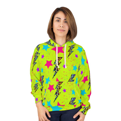 Electric Vibe Unisex Pullover Hoodie, Neon Lightning Stars, Streetwear Fashion, Gift for Him, Her, Music Festivals, Summer Nights