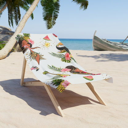 Tropical Paradise Beach Towel - Vibrant Floral & Hula Girl Design