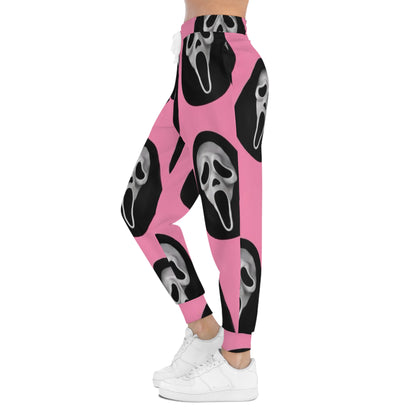 Pink Scream Face Joggers — Goth Horror Skull All-Over Print Sweatpants