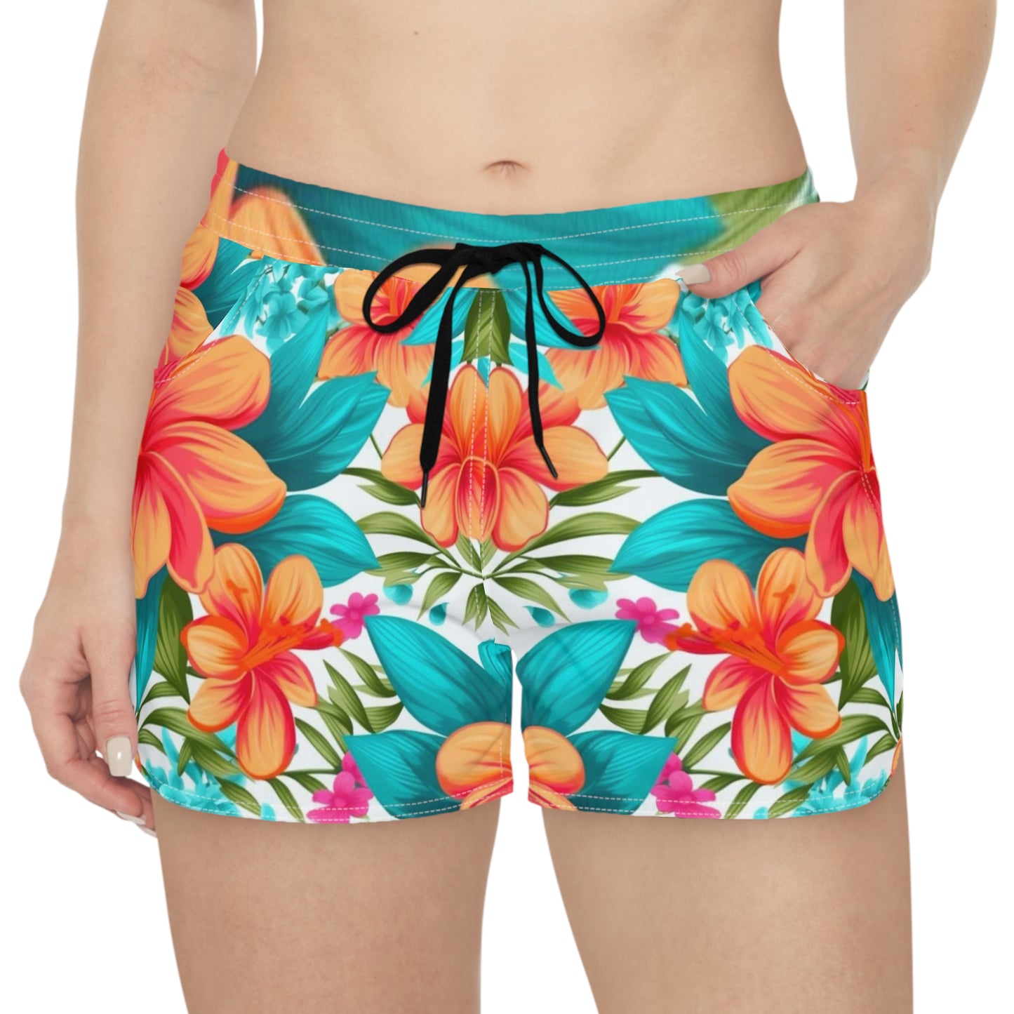 Tropical Floral Women's Casual Shorts - Vibrant Summer Vibe for Beach Days & Vacations